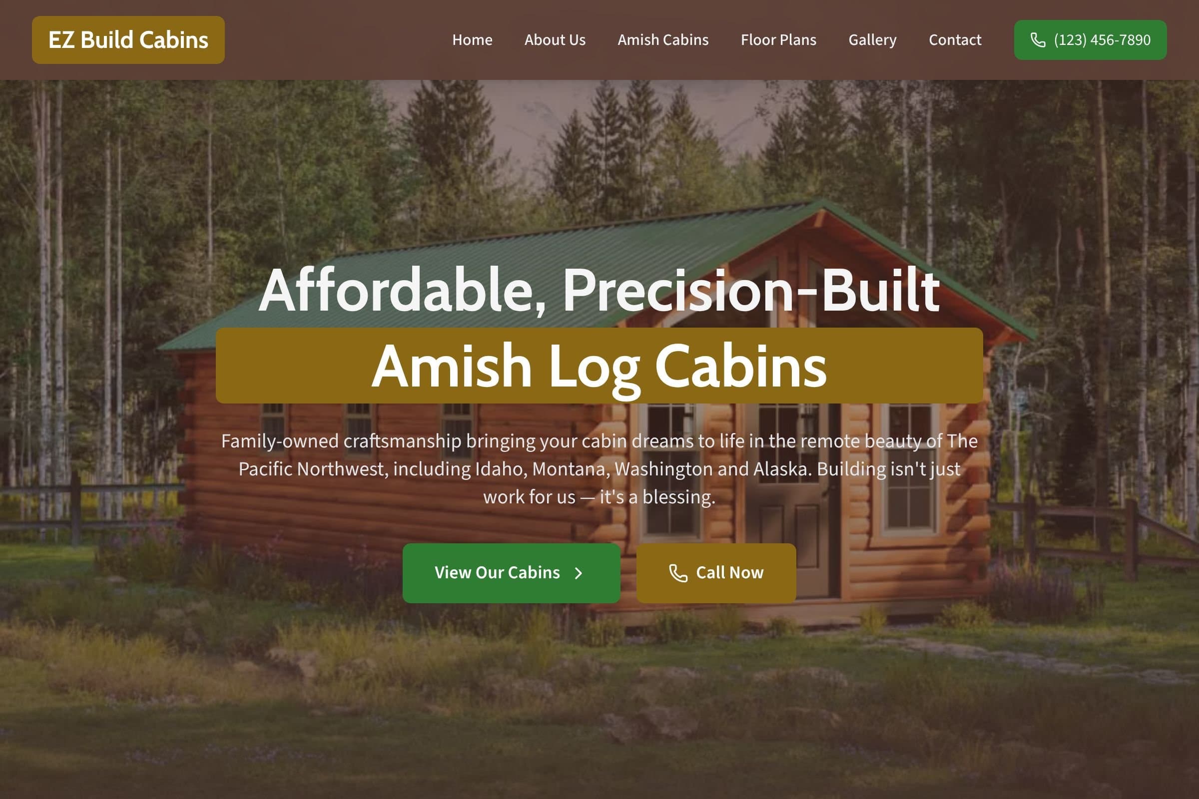 EZ Build Cabins website