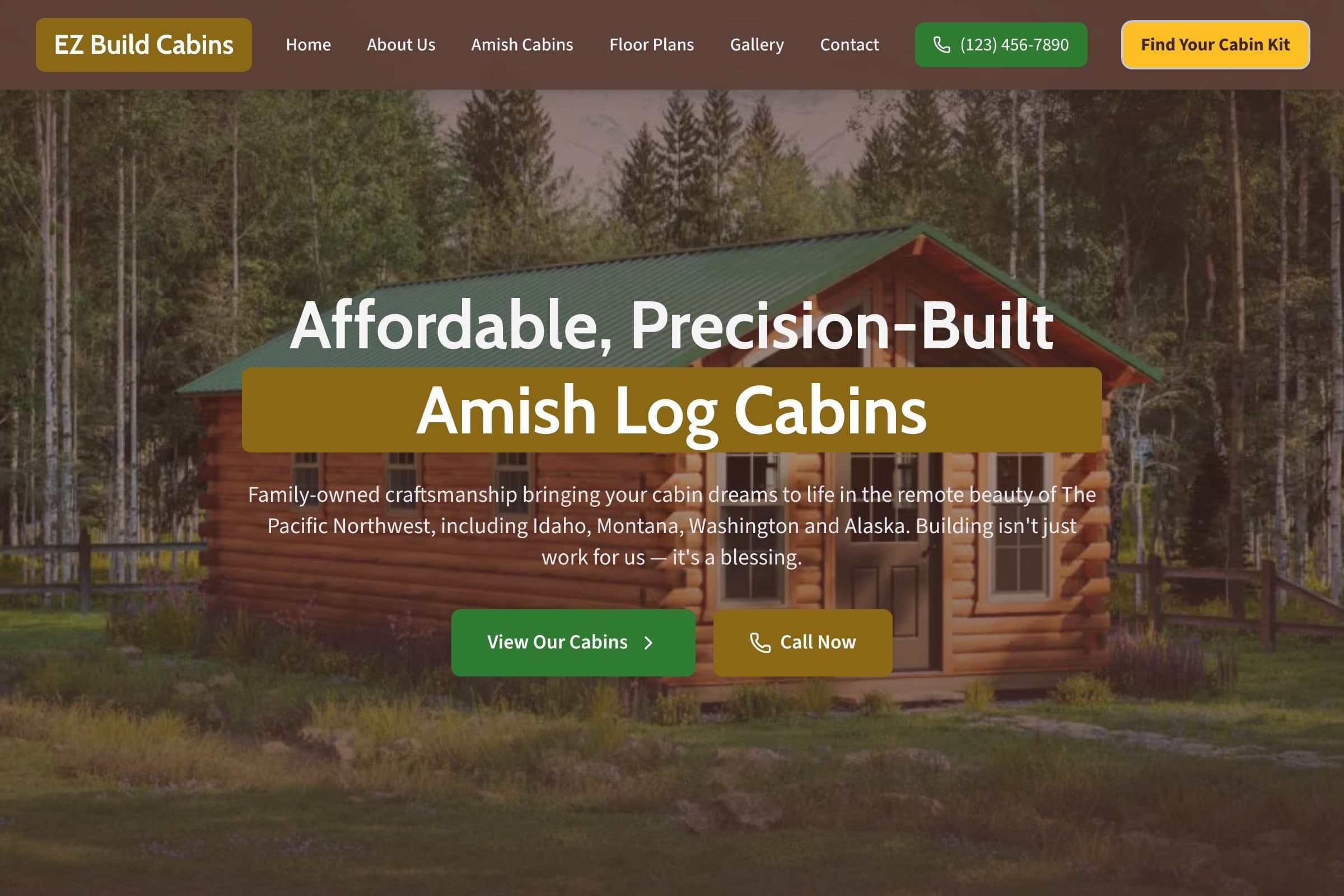 EZ Build Cabins website